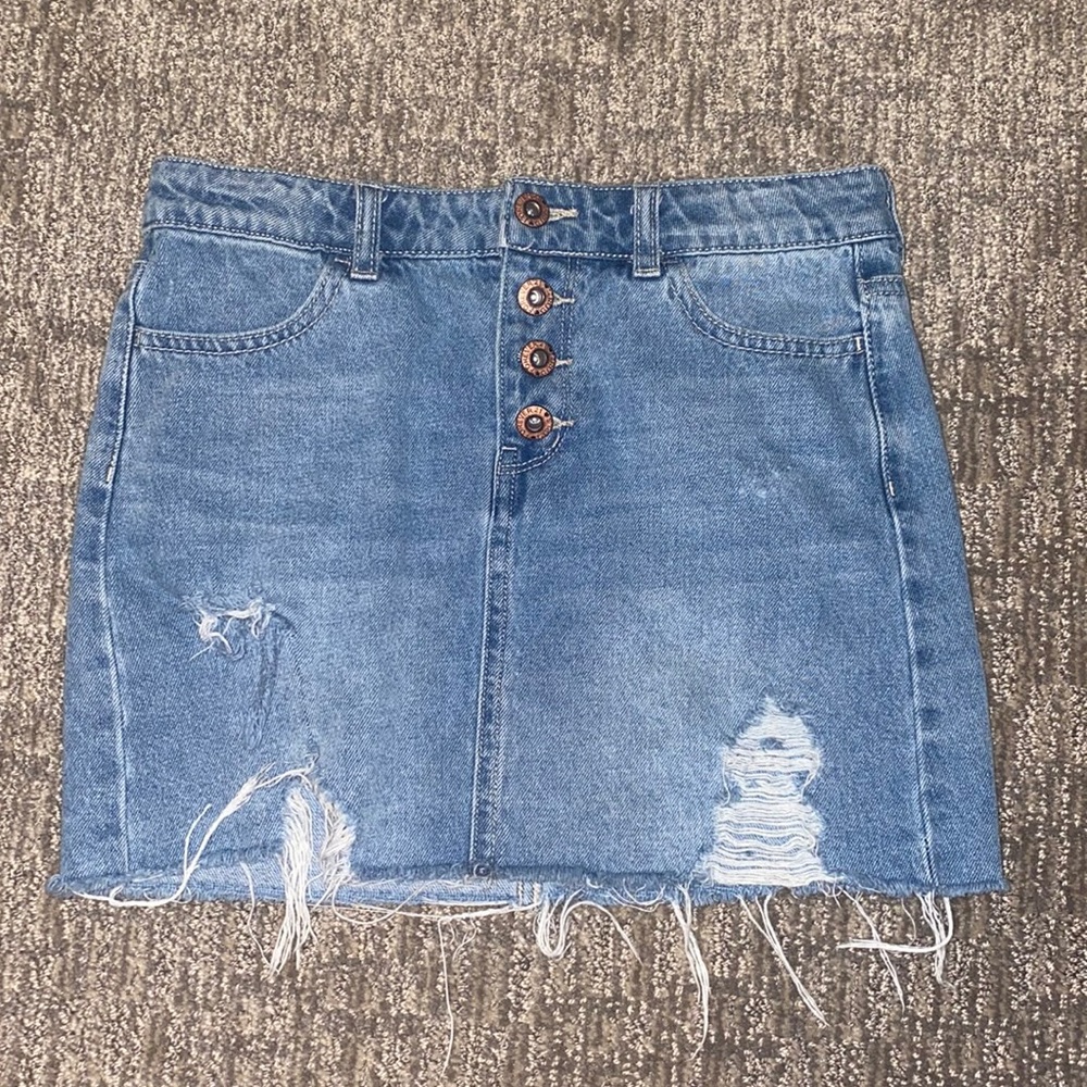 Distressed Denim Skirt